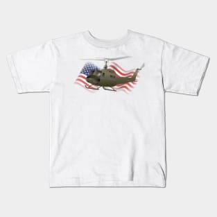 UH-1 Huey Helicopter with American Flag Kids T-Shirt